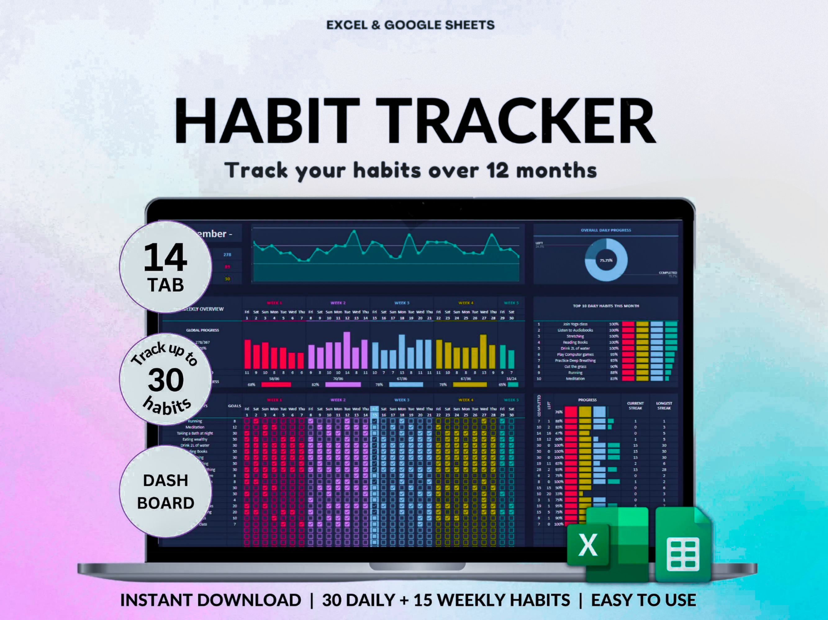 Habit Tracker Pro | Premium Productivity Spreadsheet